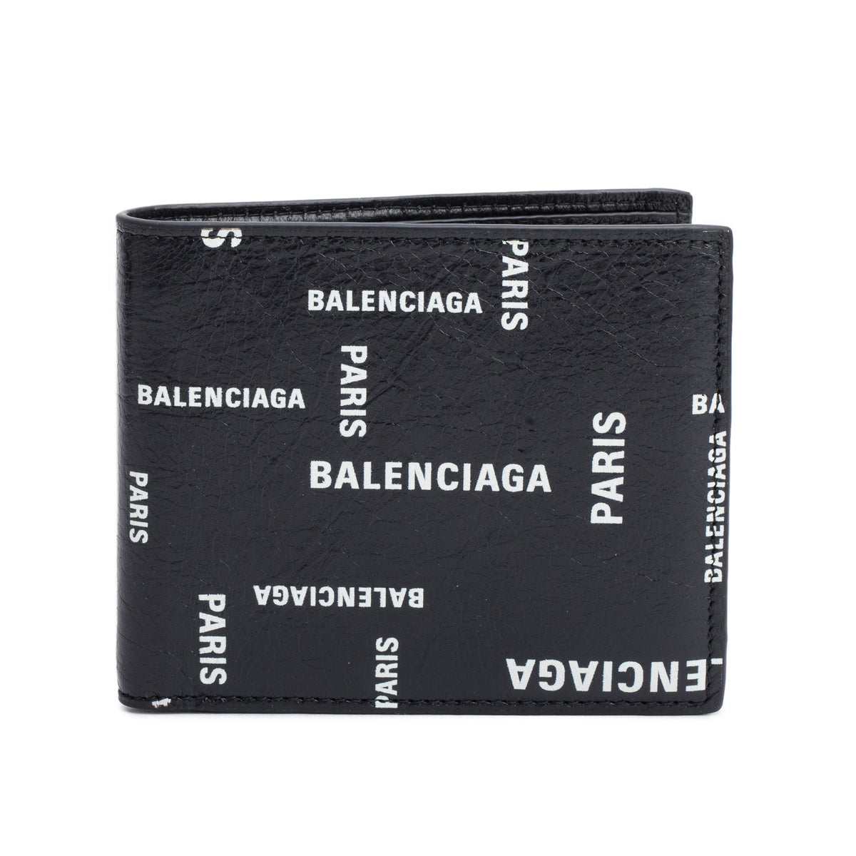 Balenciaga Black Calfskin Leather Logo Cash Square Bifold Wallet