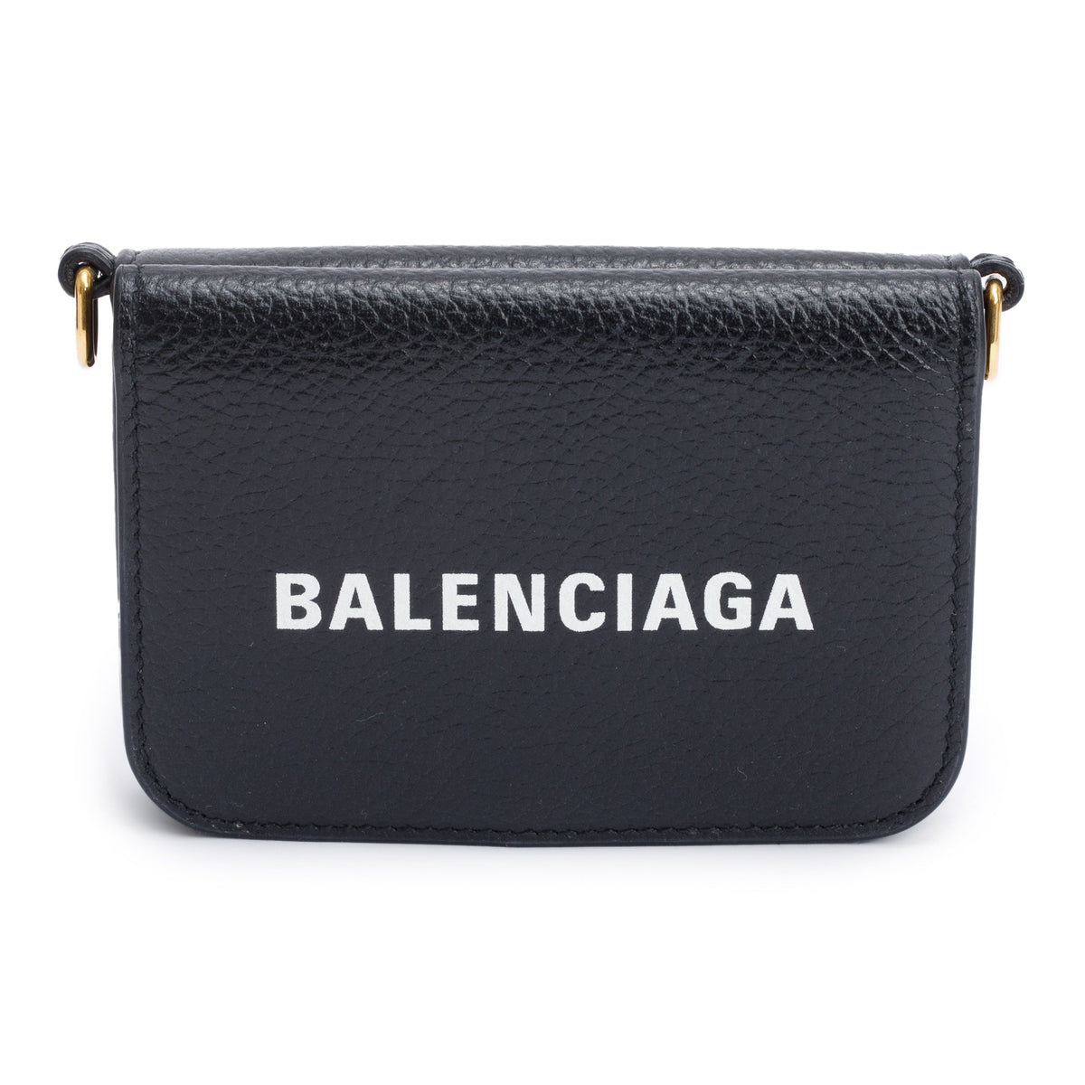 Balenciaga Black Calfskin Leather Logo Mini Cash Mini Wallet On Chain