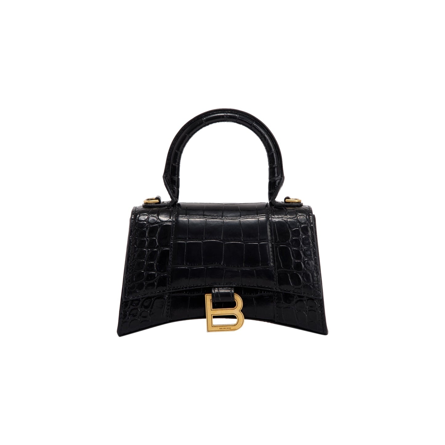 Balenciaga Black Croc-Embossed Hourglass XS Top Handle Bag