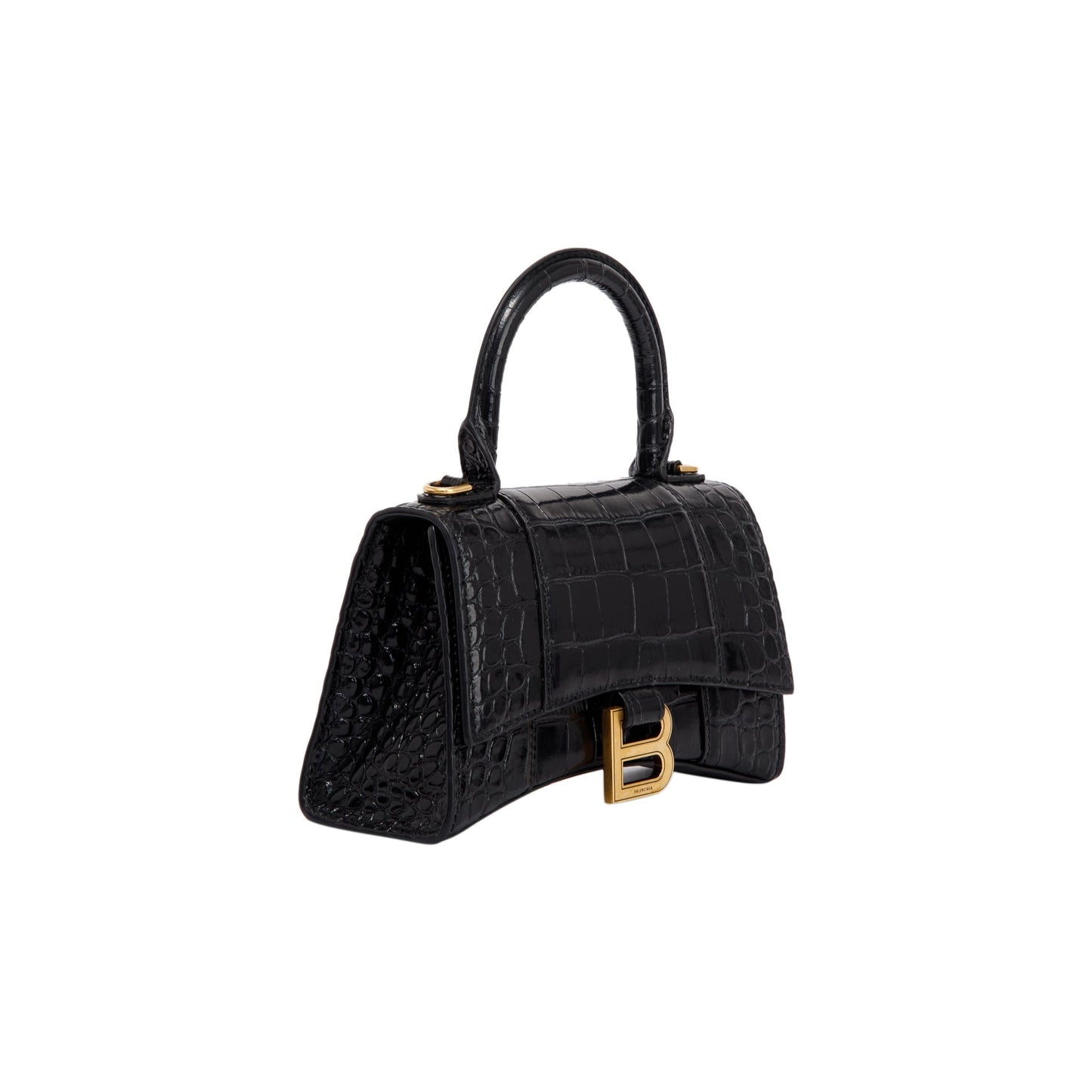 Balenciaga Black Croc-Embossed Hourglass XS Top Handle Bag