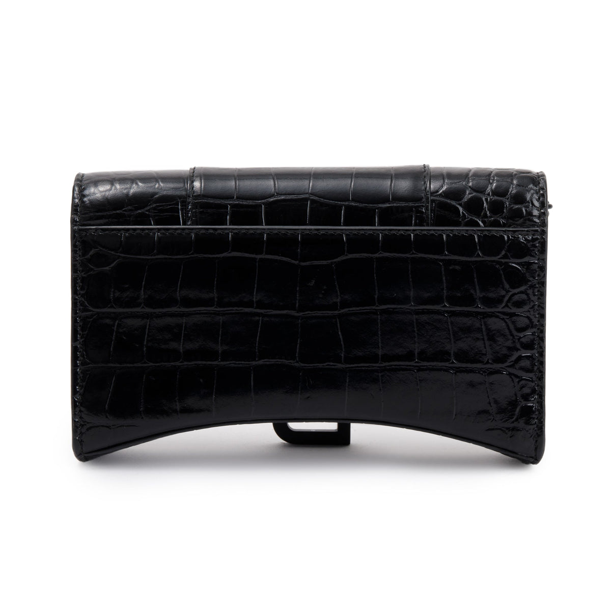 Balenciaga Black Croc-Embossed Leather Hourglass Wallet on Chain