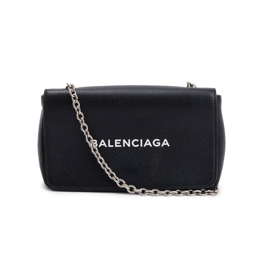 Balenciaga Black Leather Everyday Wallet On Chain