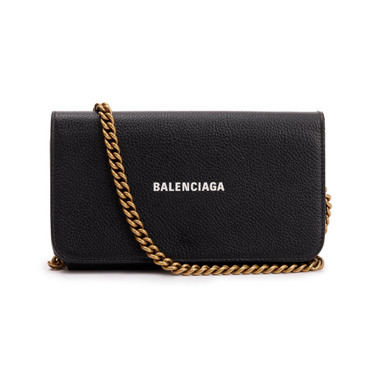Balenciaga Black Leather Phone Holder Wallet on Chain