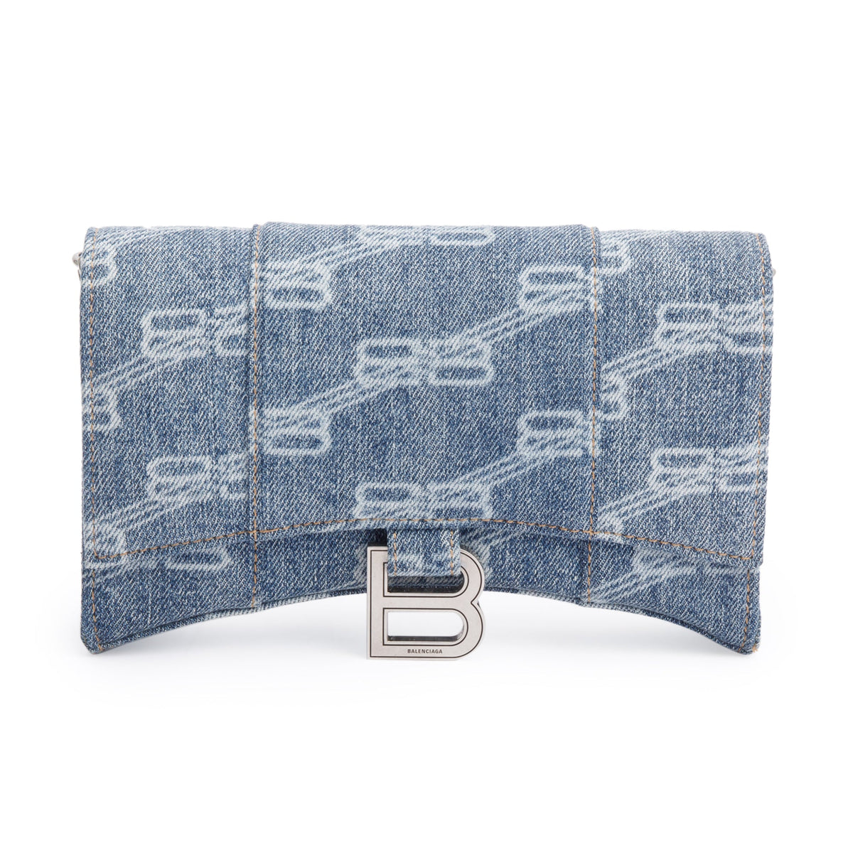 Balenciaga Blue BB Denim Hourglass Wallet on Chain
