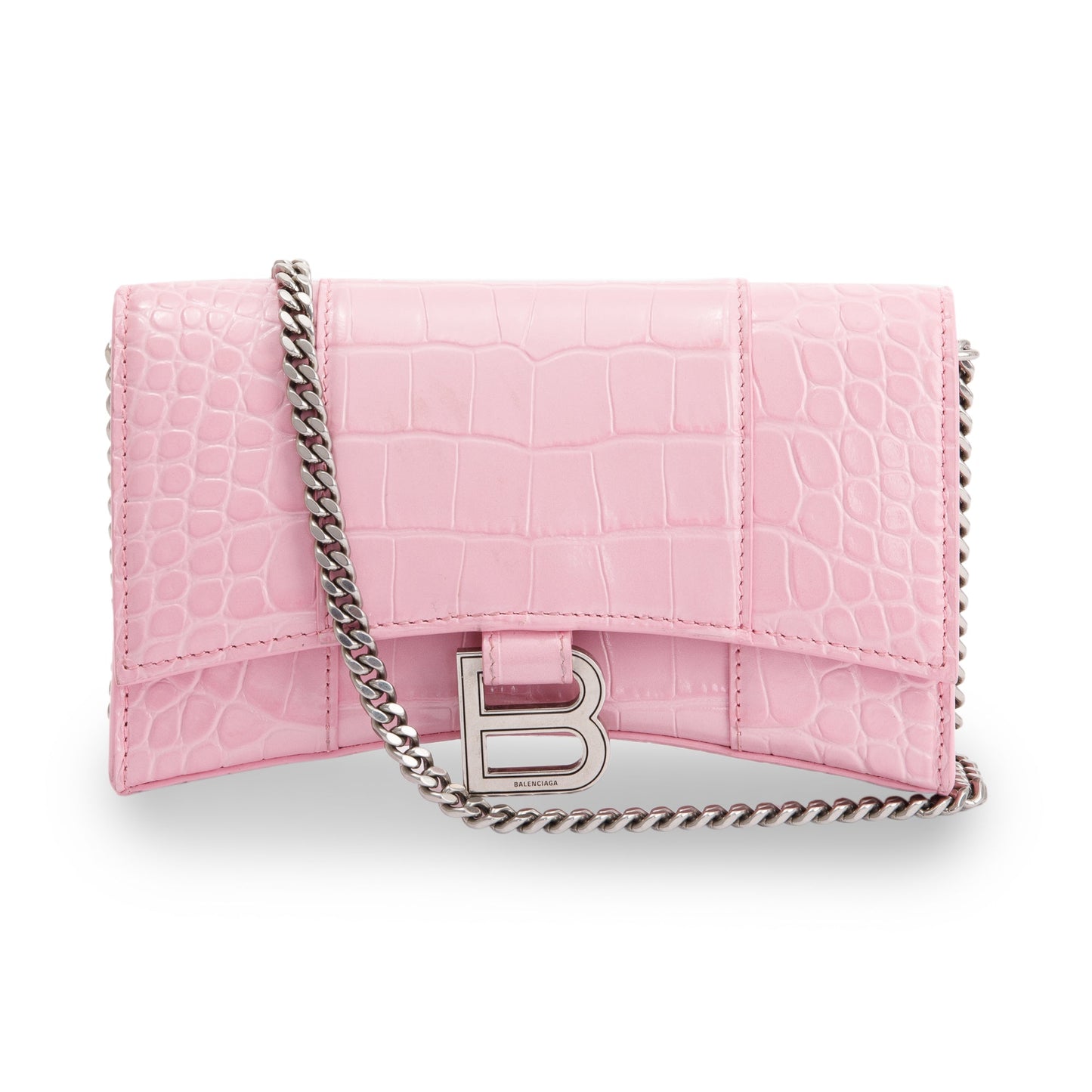 Balenciaga Crocodile Embossed Hourglass Wallet on Chain
