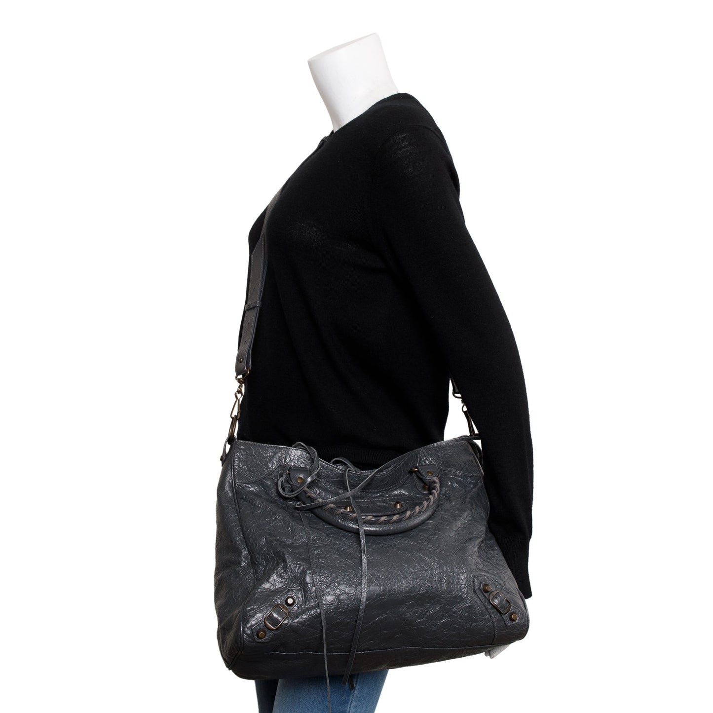 Balenciaga Grey Agneu Leather Motocross Classic City Velo Bag