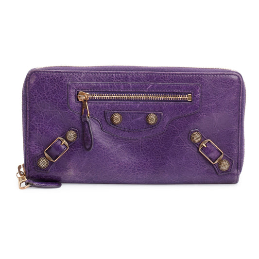 Balenciaga Purple Leather Continental Wallet