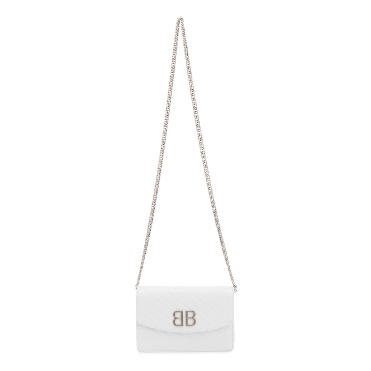 Balenciaga White Calfskin Leather BB Wallet on Chain