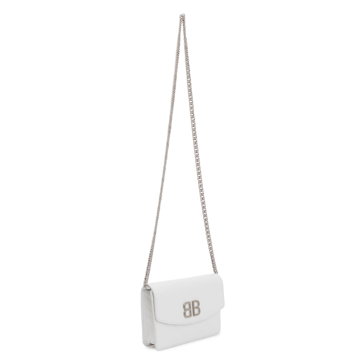 Balenciaga White Calfskin Leather BB Wallet on Chain