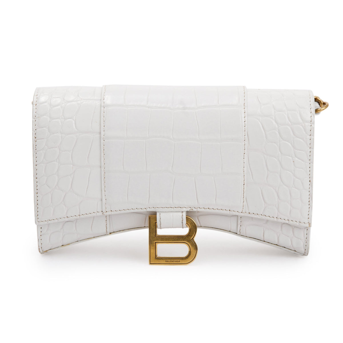 Balenciaga White Croc Embossed Hourglass Wallet on Chain