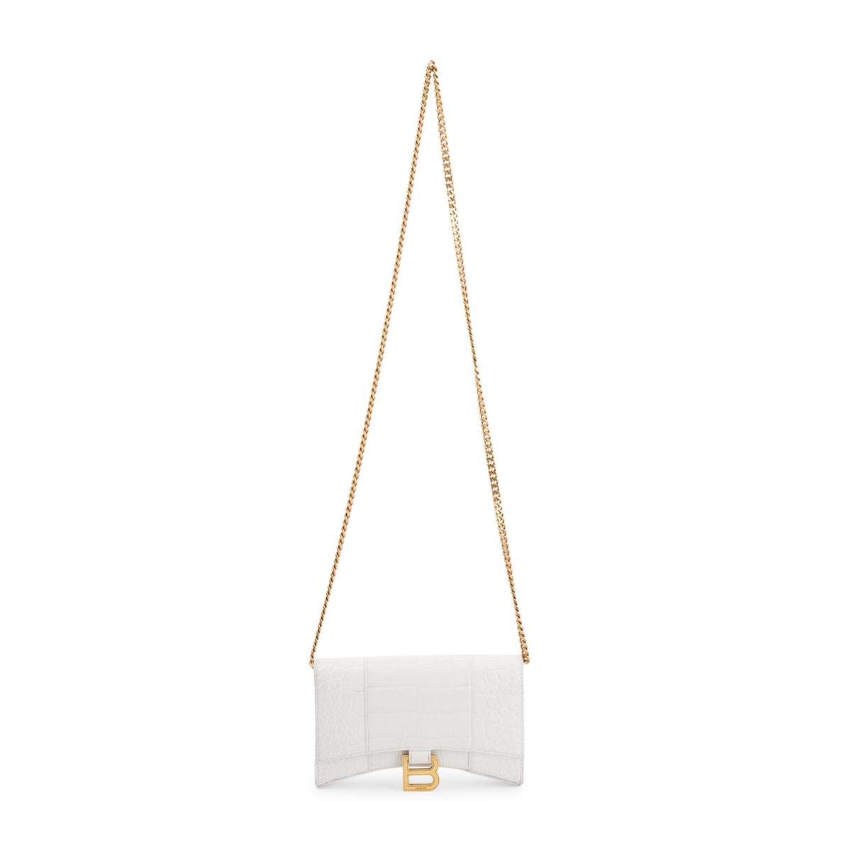 Balenciaga White Crocodile Embossed Hourglass Wallet on Chain