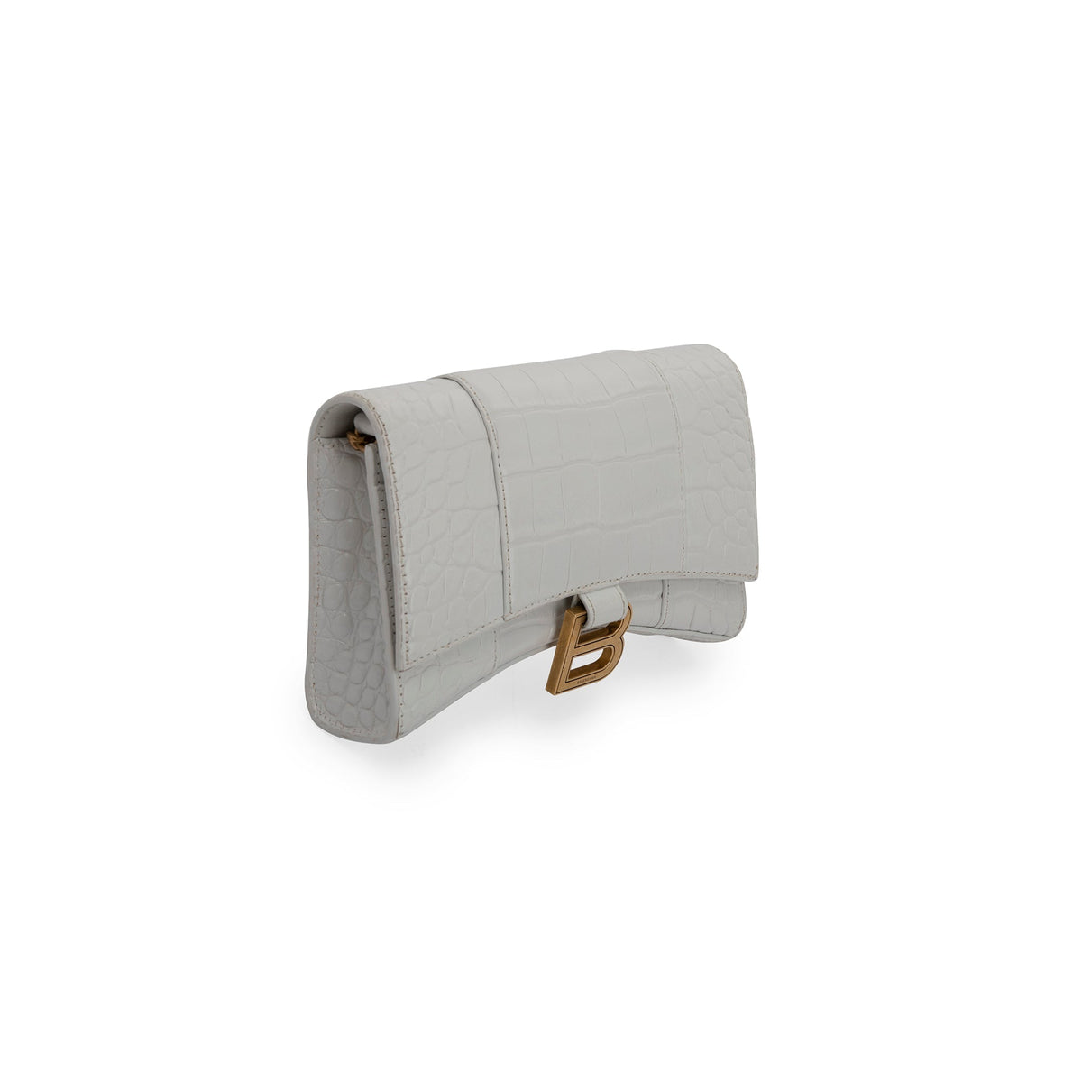 Balenciaga White Crocodile Embossed Hourglass Wallet on Chain