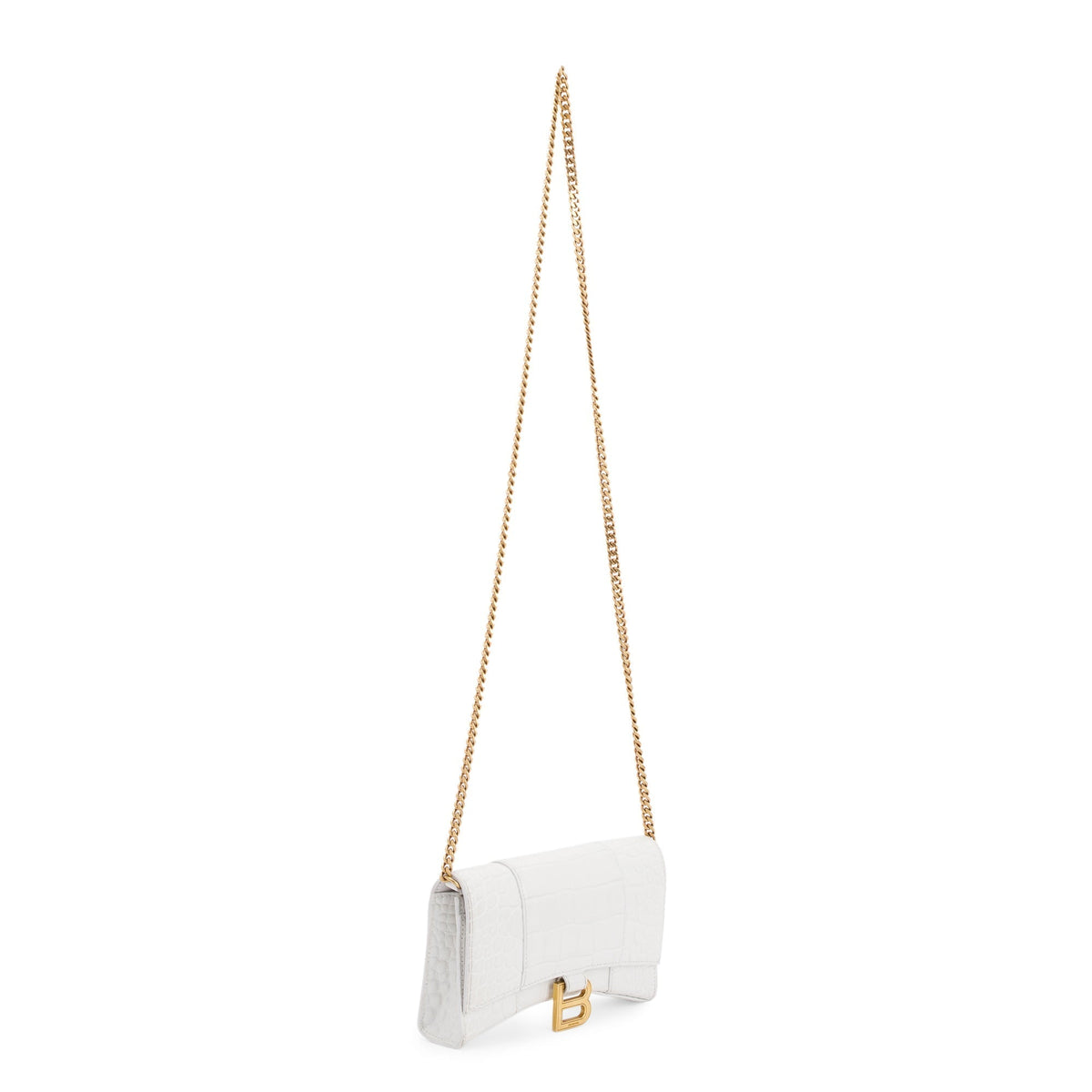 Balenciaga White Crocodile Embossed Hourglass Wallet on Chain