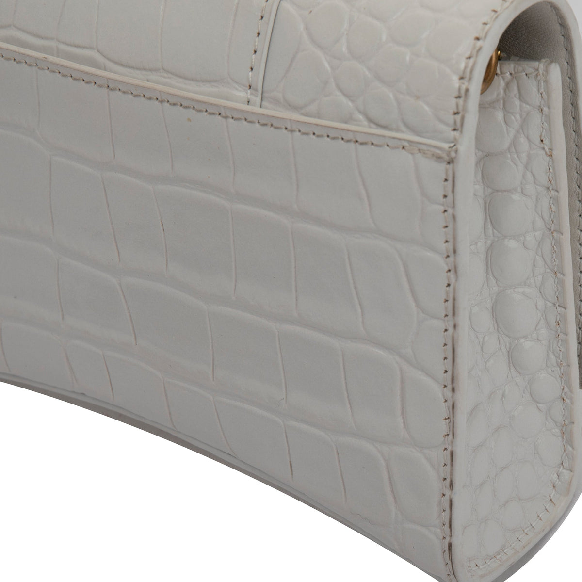 Balenciaga White Crocodile Embossed Hourglass Wallet on Chain