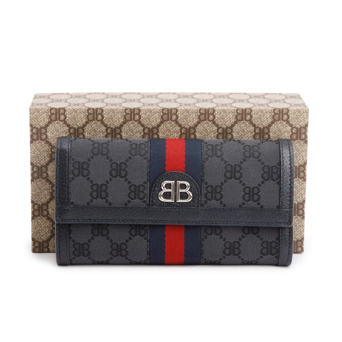 Balenciaga X Gucci The Hacker Project Black GG Canvas Web Continental Wallet