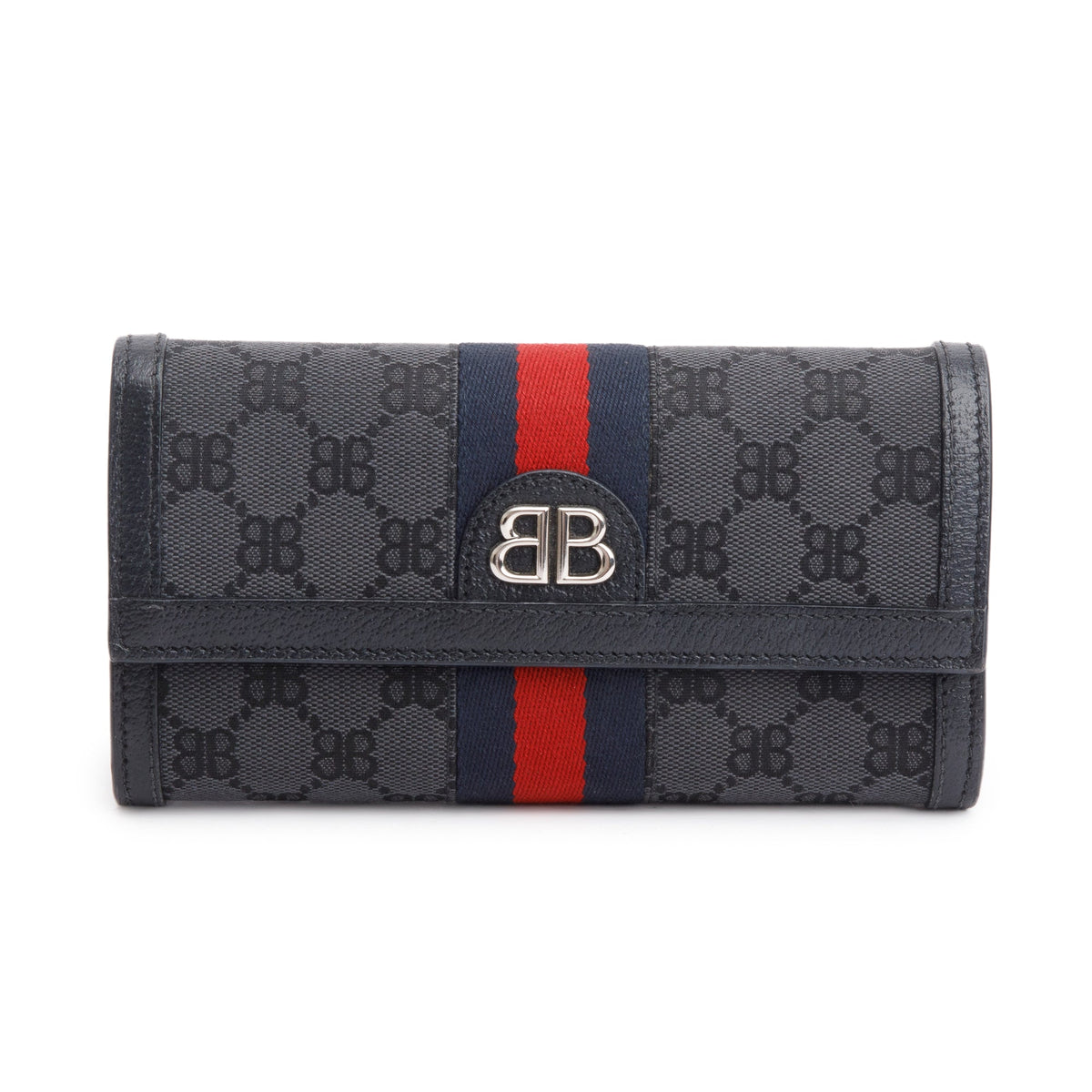 Balenciaga X Gucci The Hacker Project Black GG Canvas Web Continental Wallet