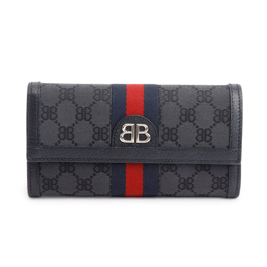 Balenciaga X Gucci The Hacker Project Black GG Canvas Web Continental Wallet