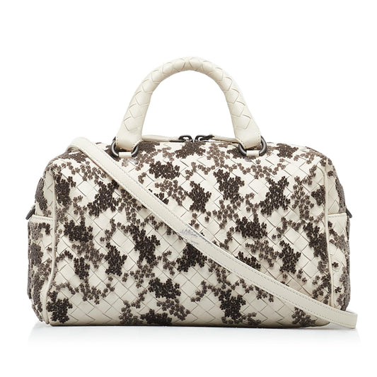 Luxury Bottega Veneta In Mist Intrecciato Flocked Velvet Bouquet Duffel Bag (SHG-4thL80)