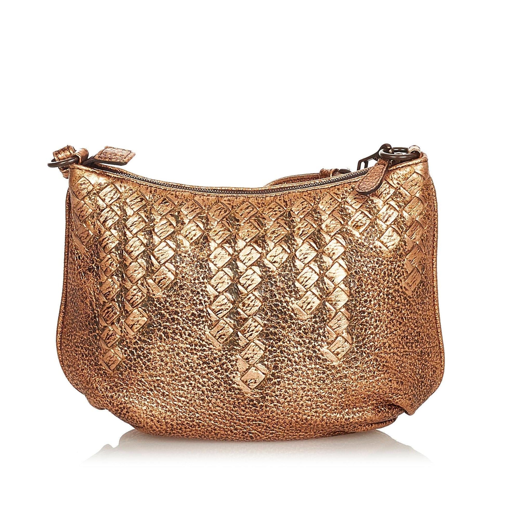 Luxury Bottega Veneta Metallic Intrecciato Leather Shoulder Bag (SHG-26302)