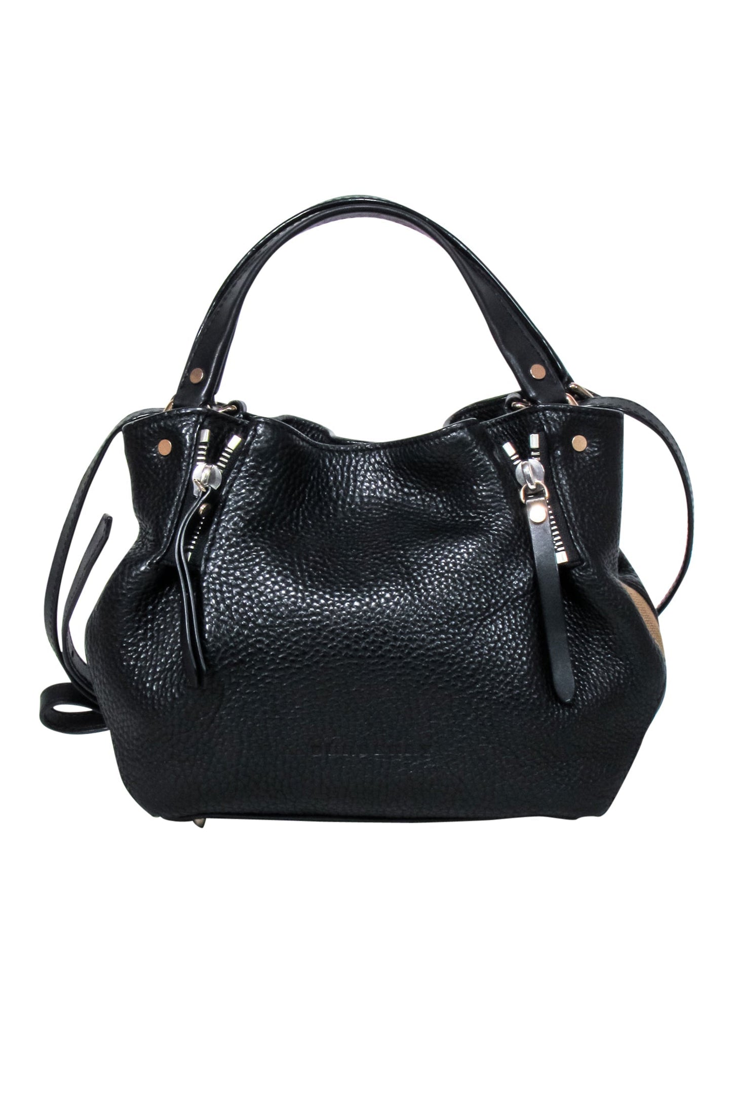 Burberry - Black Leather w/ Signature Plaid Sides Crossbody Bag