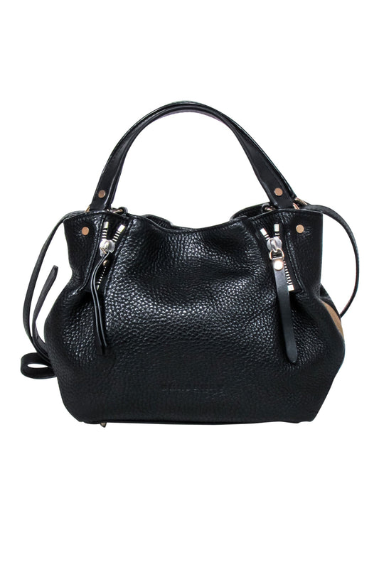 Burberry - Black Leather w/ Signature Plaid Sides Crossbody Bag