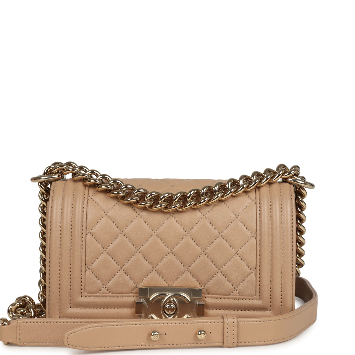 Chanel Small Boy Bag Beige Lambskin Light Gold Hardware