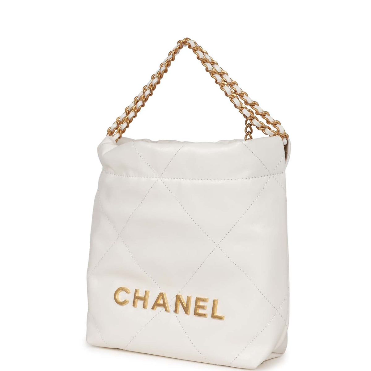 Chanel Mini 22 Bag White Calfskin Antique Gold Hardware