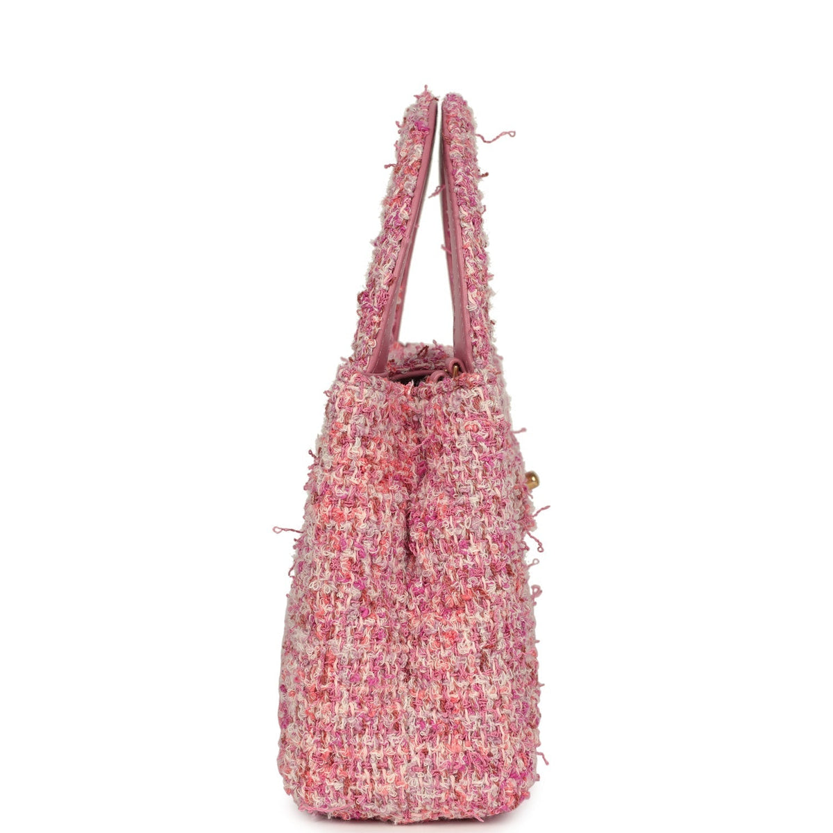 Chanel Small Kelly Shopper Pink Tweed Brushed Gold Hardware Handbag