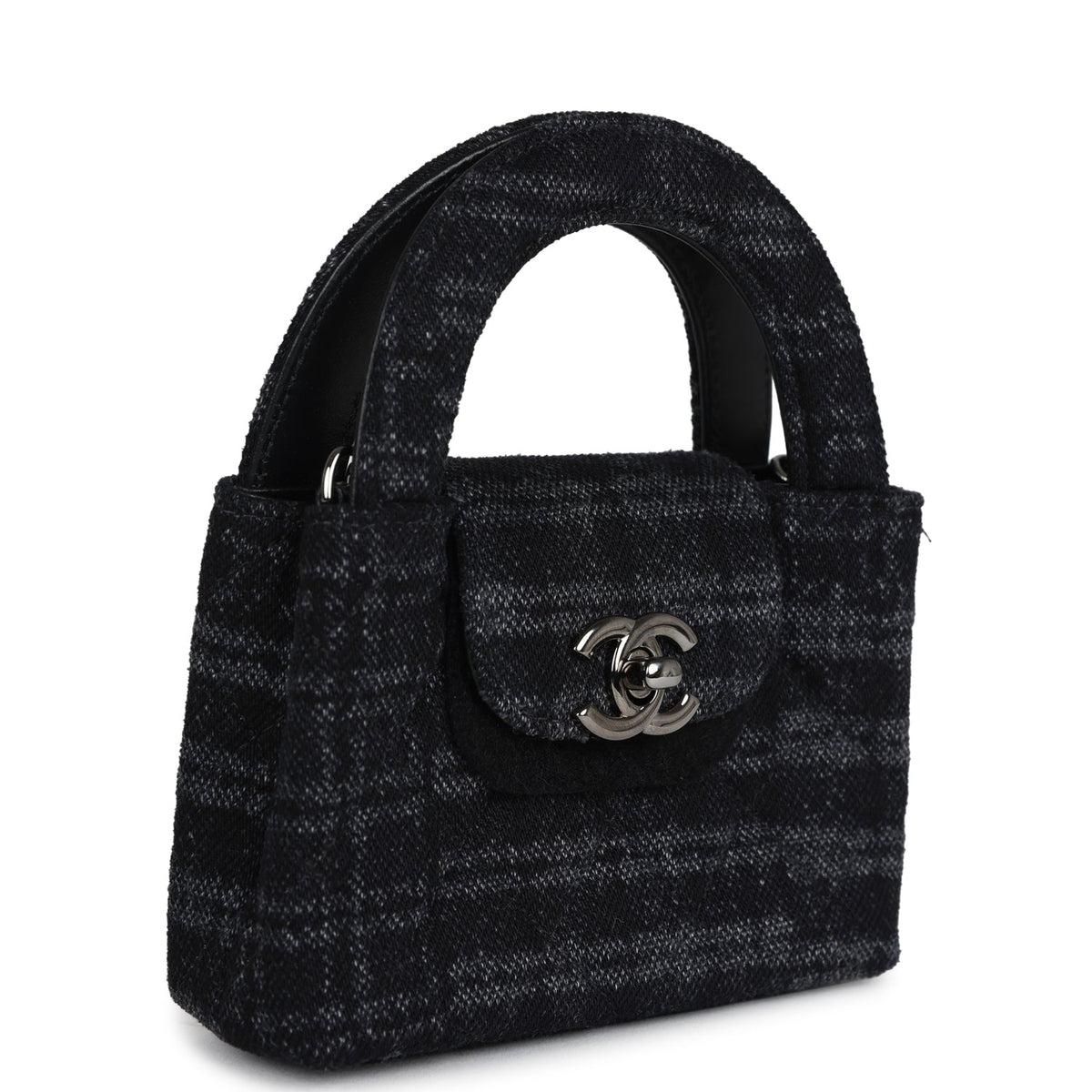 Chanel Nano Kelly Shopper Black and Grey Printed Ruthenium Hardware Crossbody