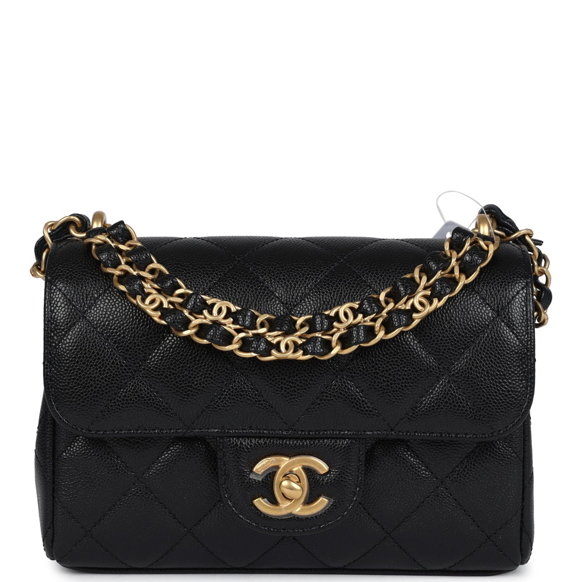 Chanel Mini Top Handle Flap Bag Black Grained Calfskin Brushed Gold Hardware
