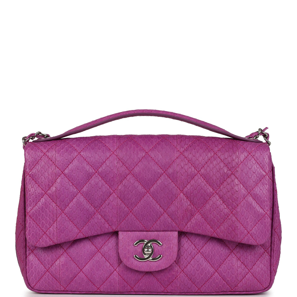 Chanel Medium Easy Carry Flap Bag Purple Python Silver Hardware