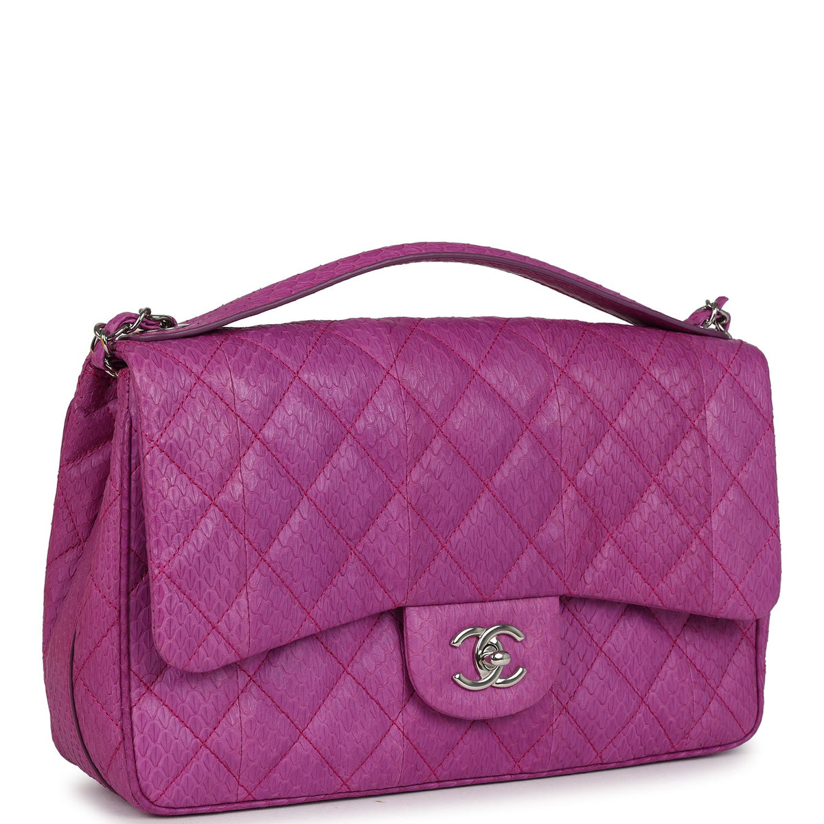 Chanel Medium Easy Carry Flap Bag Purple Python Silver Hardware