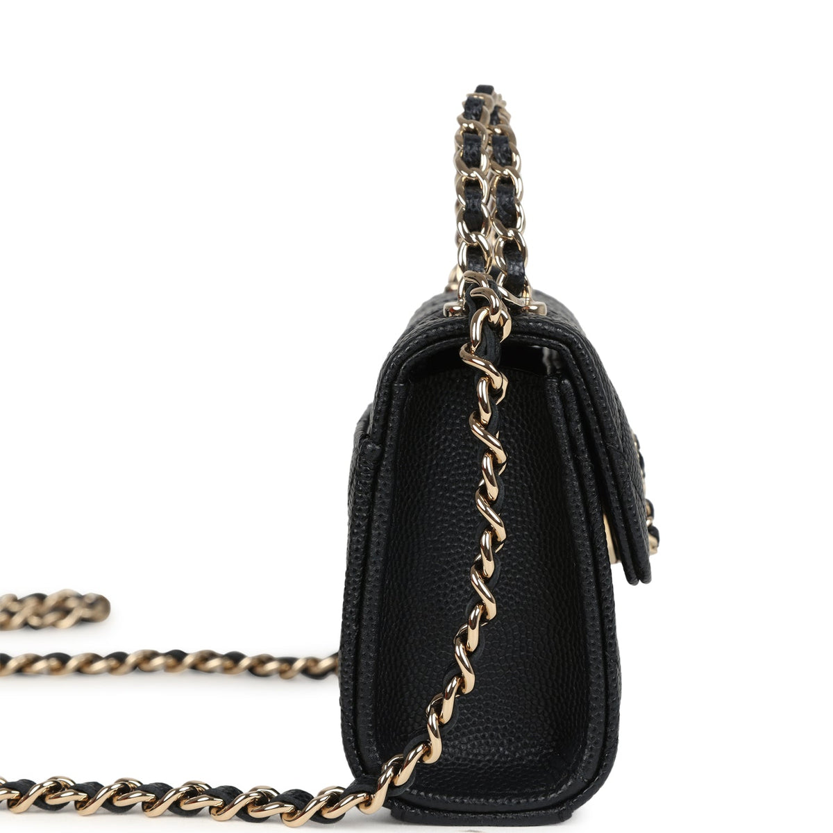 Chanel Nano Clutch with Chain Black Caviar Light Gold Hardware