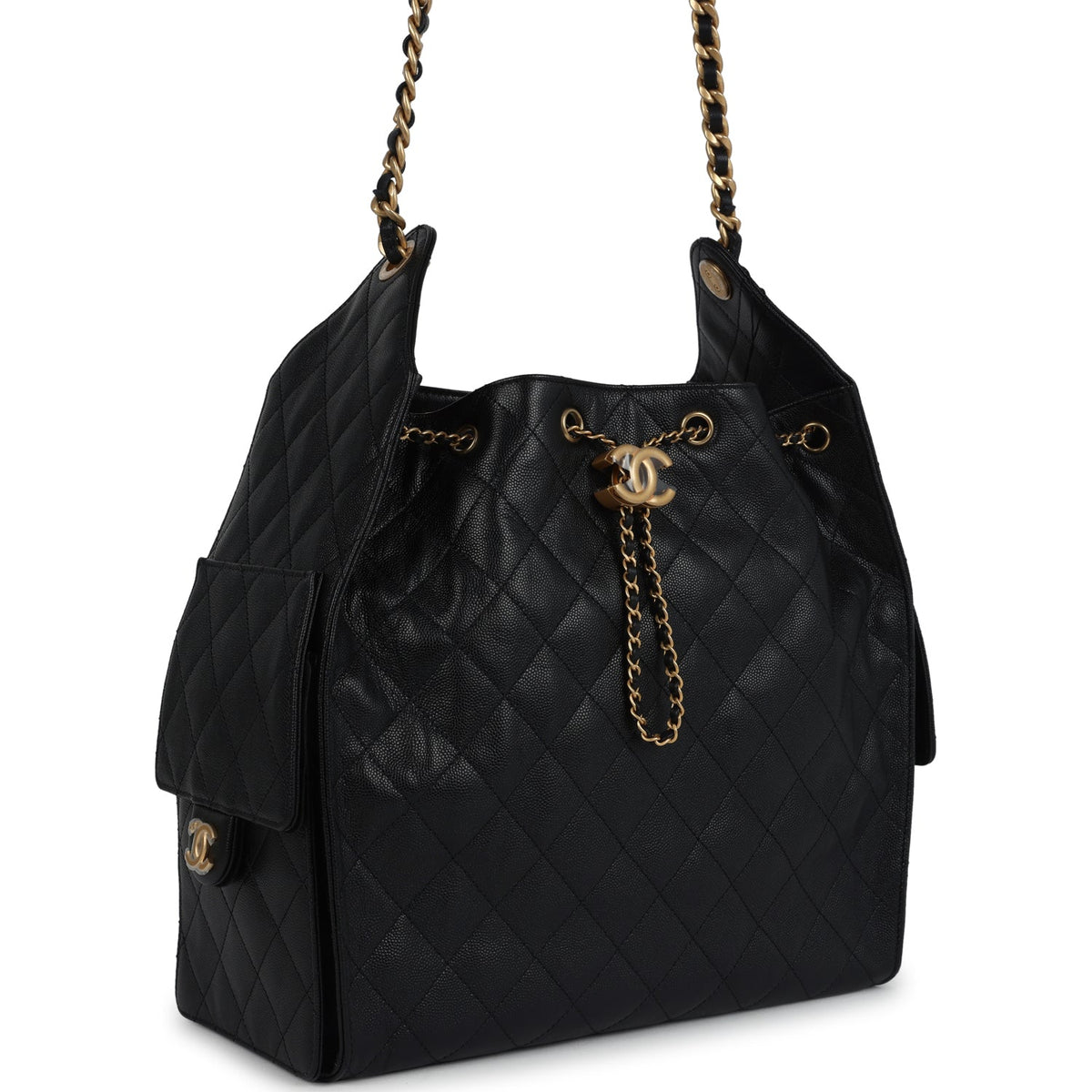 Chanel Medium 25 Hobo Bag Black Caviar Antique Gold Hardware