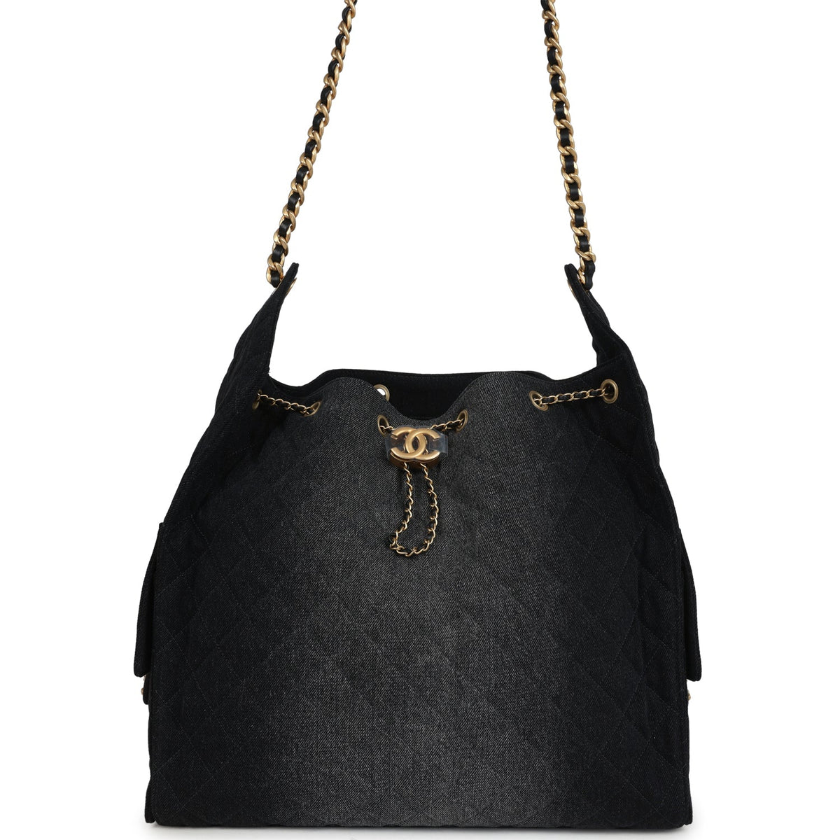 Chanel Large 25 Hobo Bag Black Washed Antique Gold Hardware