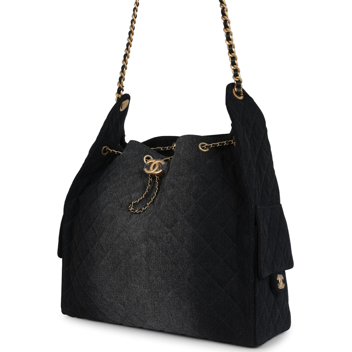 Chanel Large 25 Hobo Bag Black Washed Antique Gold Hardware
