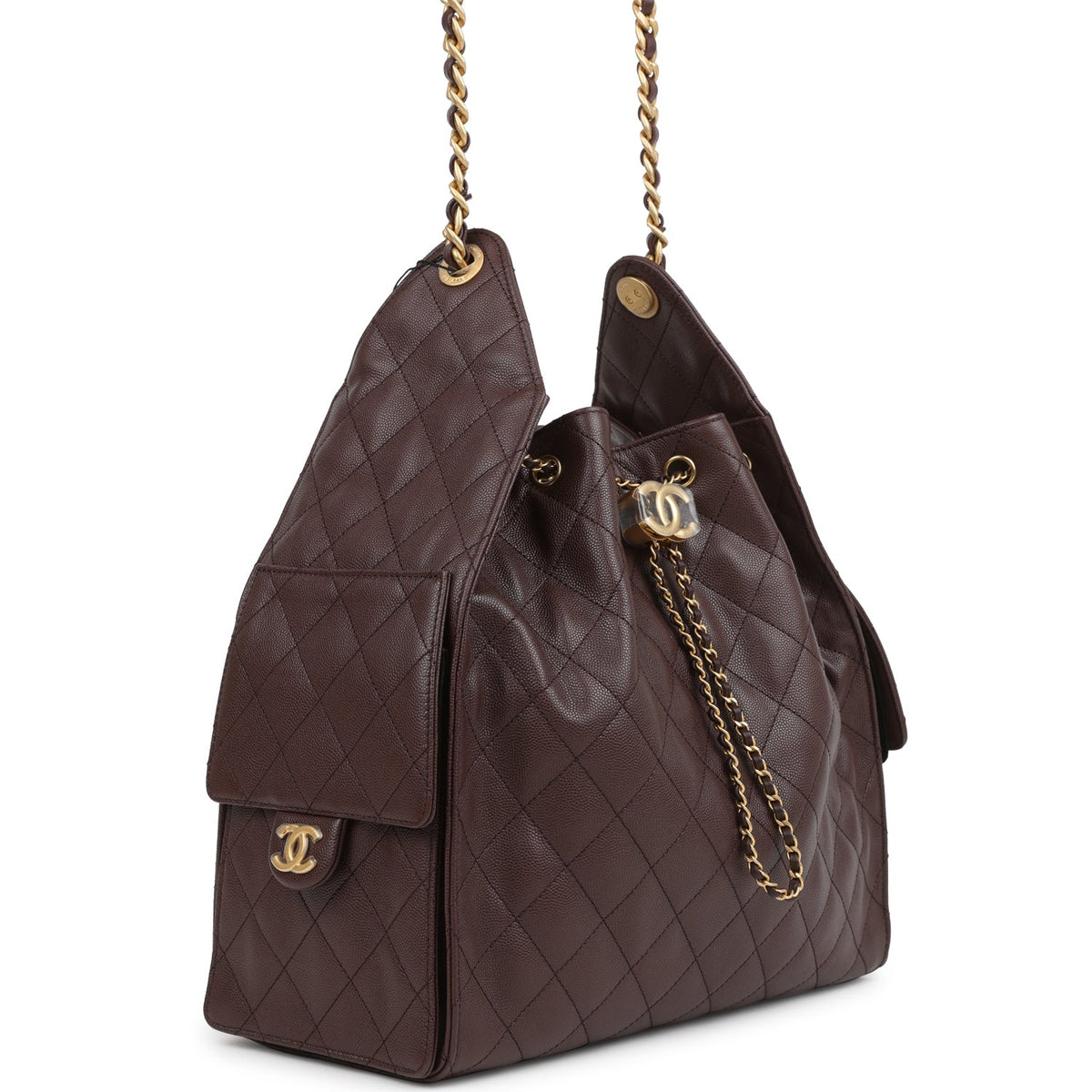 Chanel Medium 25 Hobo Bag Dark Brown Caviar Antique Gold Hardware