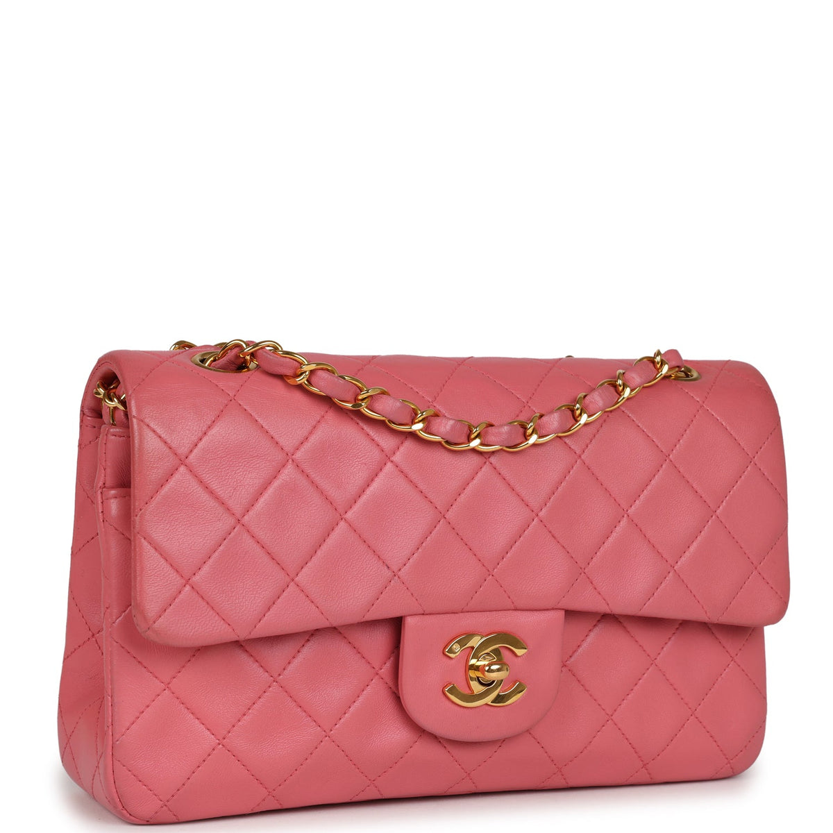 Chanel Small Classic Double Flap Bag Dark Pink Lambskin Gold Hardware