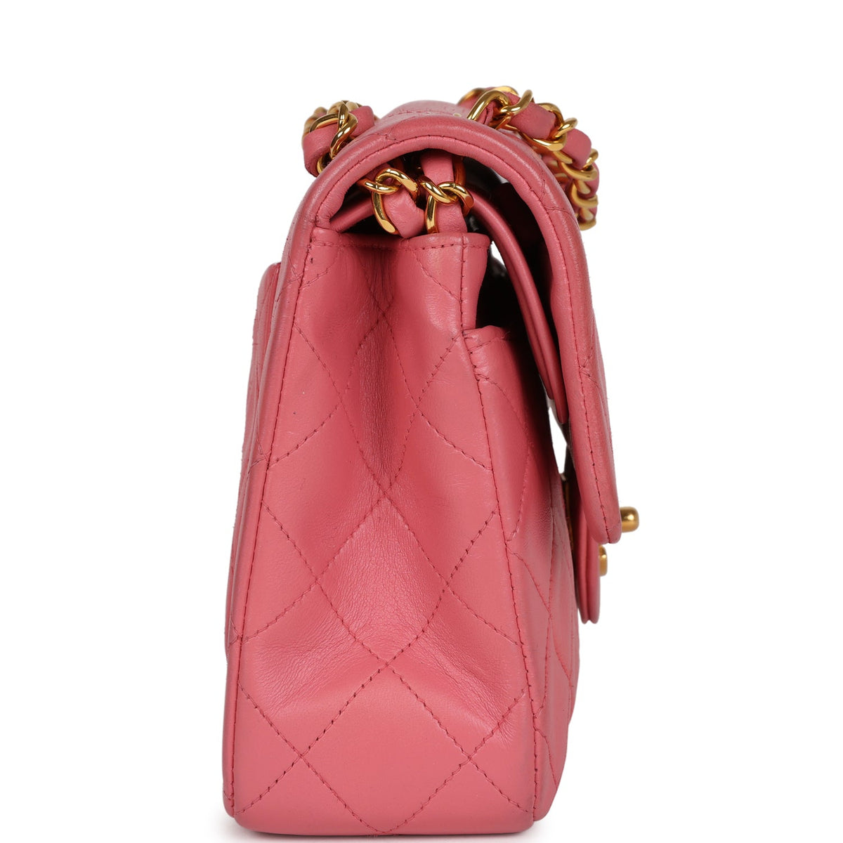 Chanel Small Classic Double Flap Bag Dark Pink Lambskin Gold Hardware
