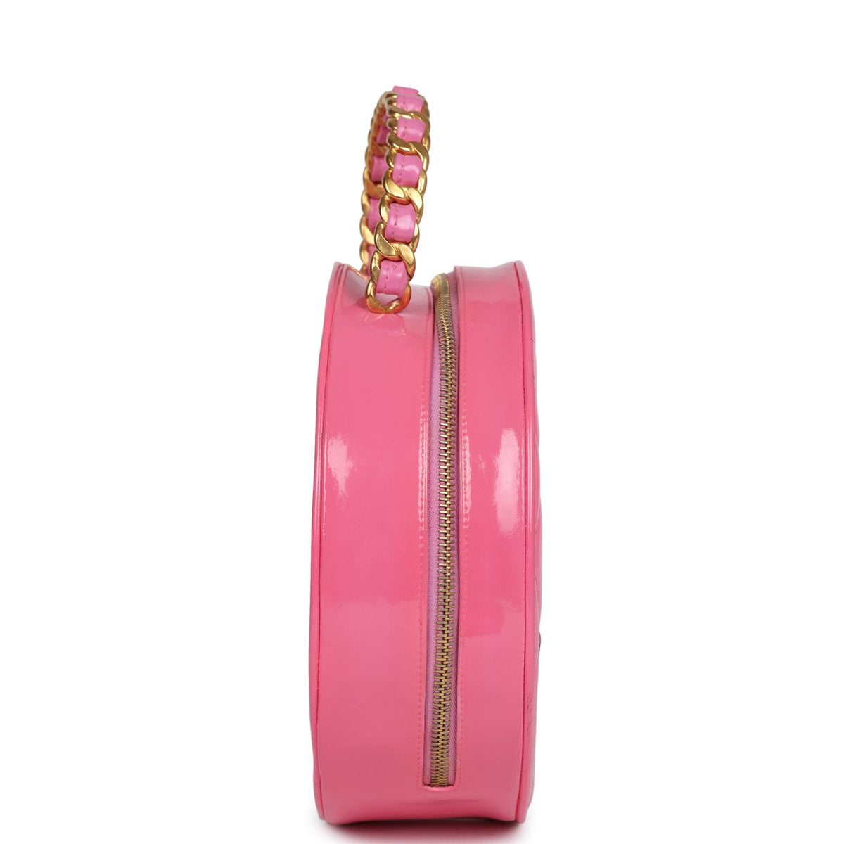 Chanel Round Vanity Bag Pink and Black Patent Leather Antique Gold Hardware