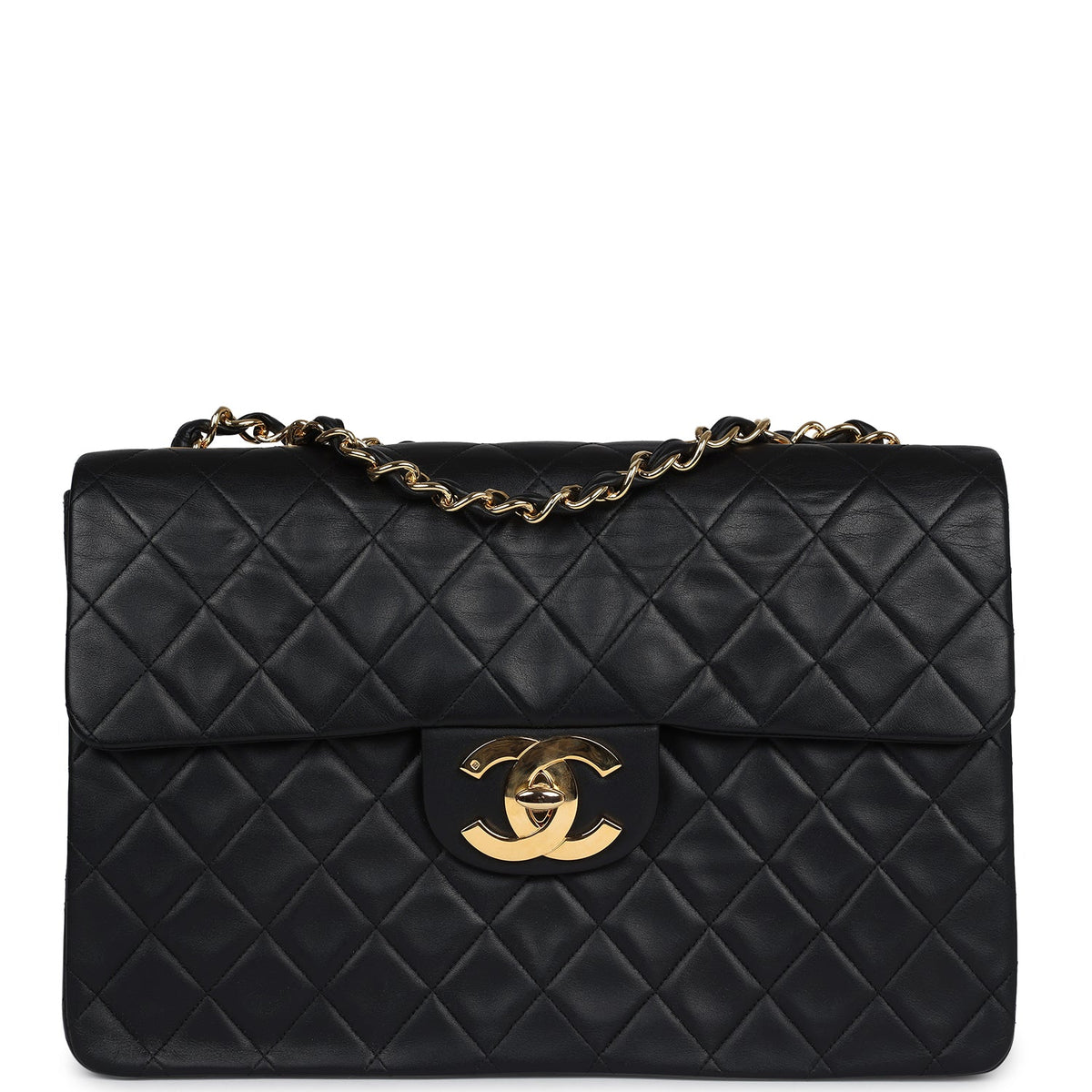 Chanel XL Maxi Classic Flap Bag Black Lambskin Gold Hardware