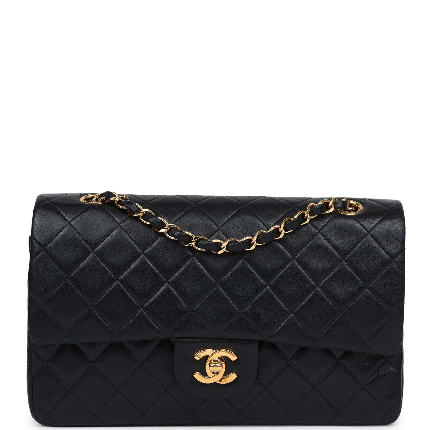 Chanel Medium Classic Double Flap Bag Black Lambskin Gold Hardware