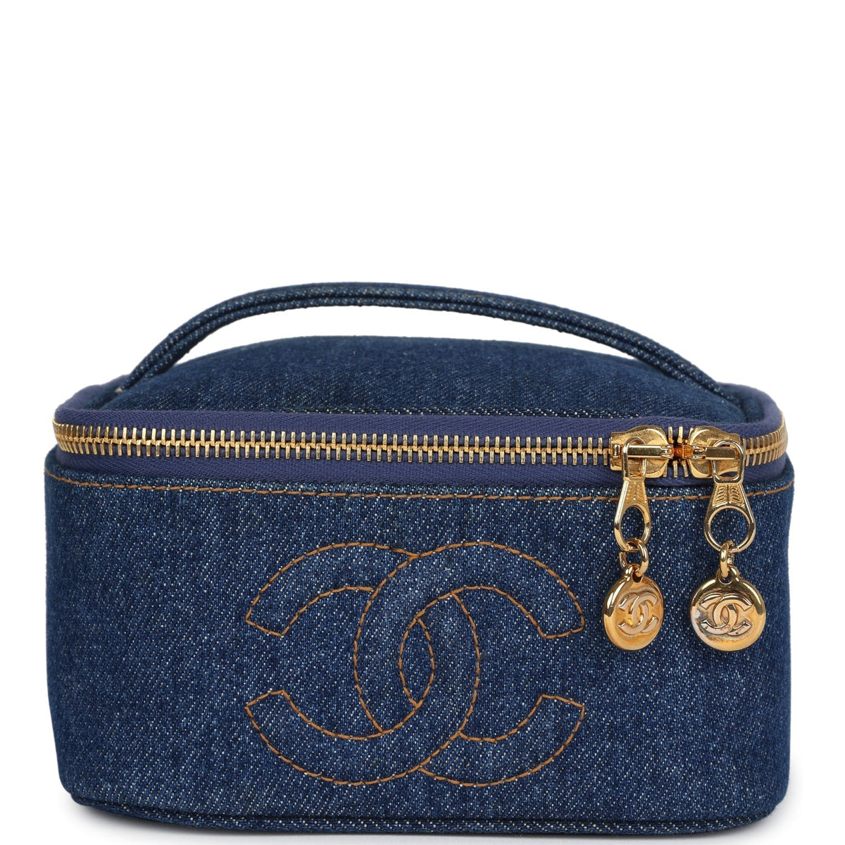 Chanel Square Vanity Case Dark Blue Gold Hardware Handbag