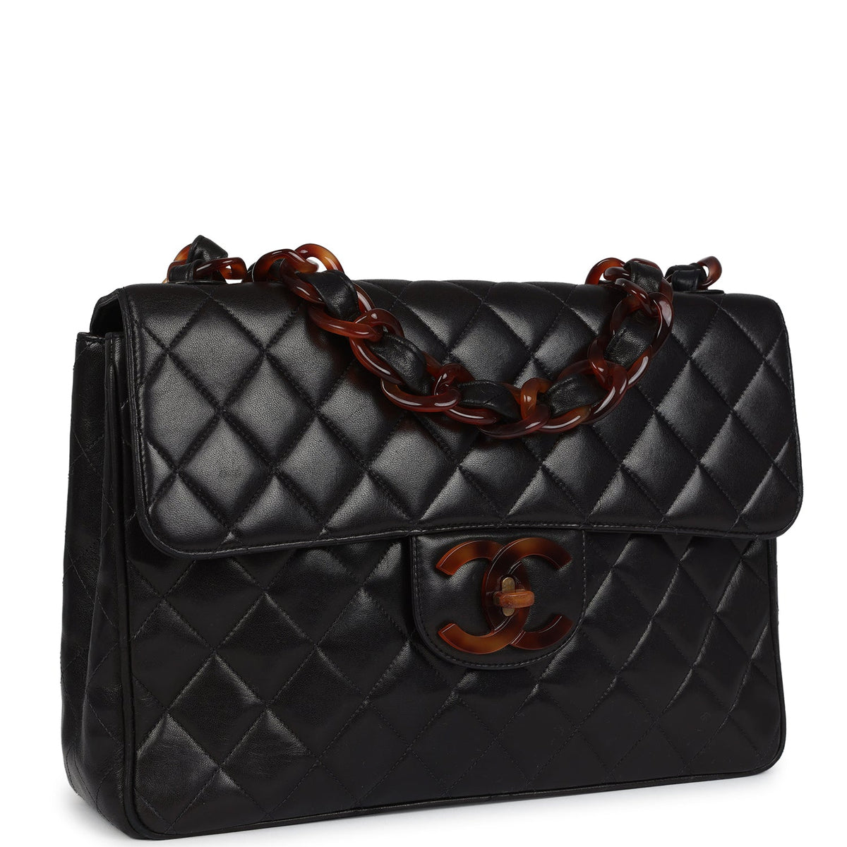 Chanel Jumbo Classic Single Flap Bag Black Lambskin Tortoiseshell Bakelite Hardware