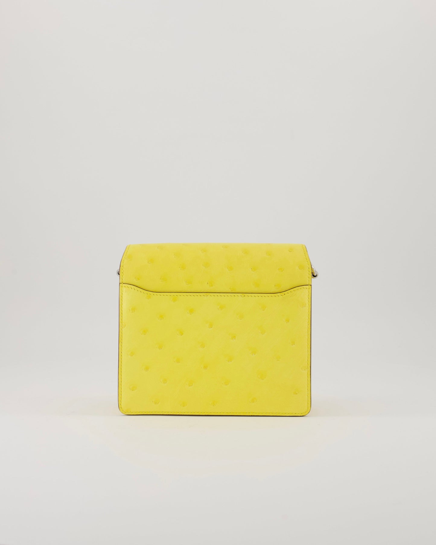 Hermes Mini Roulis 18 in Jaune Citron Ostrich Leather with Palladium Hardware