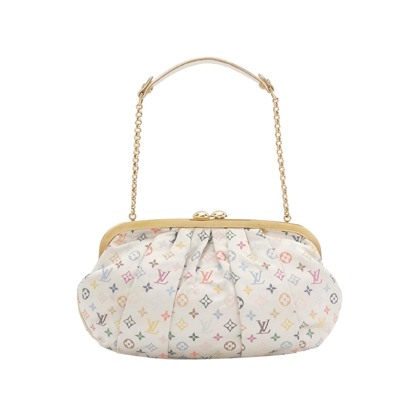 Louis Vuitton x Takashi Murakami White Monogram Satin Aumoniere Evening Clutch Bag