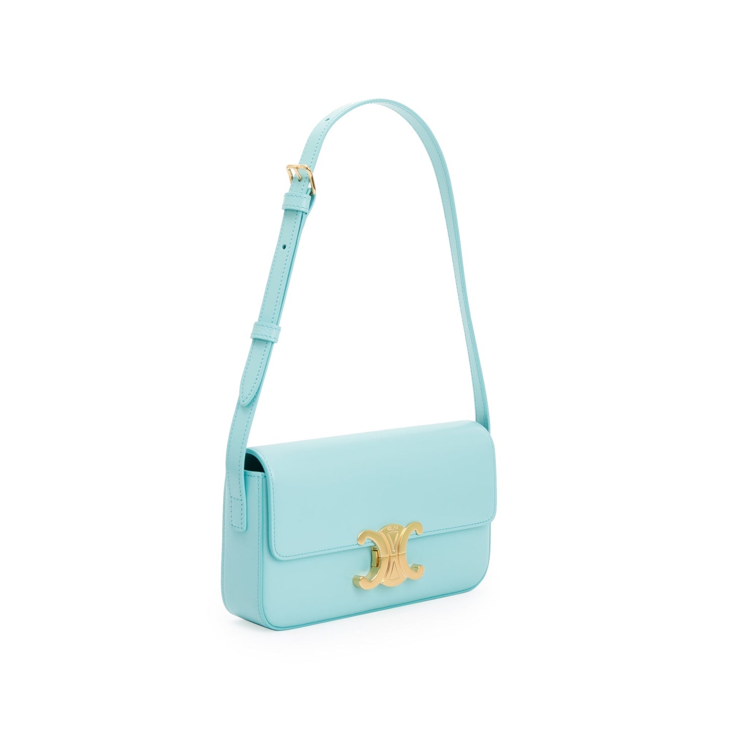 Celine 2021 Blue Smooth Calfskin Leather Triomphe Claude Shoulder Bag