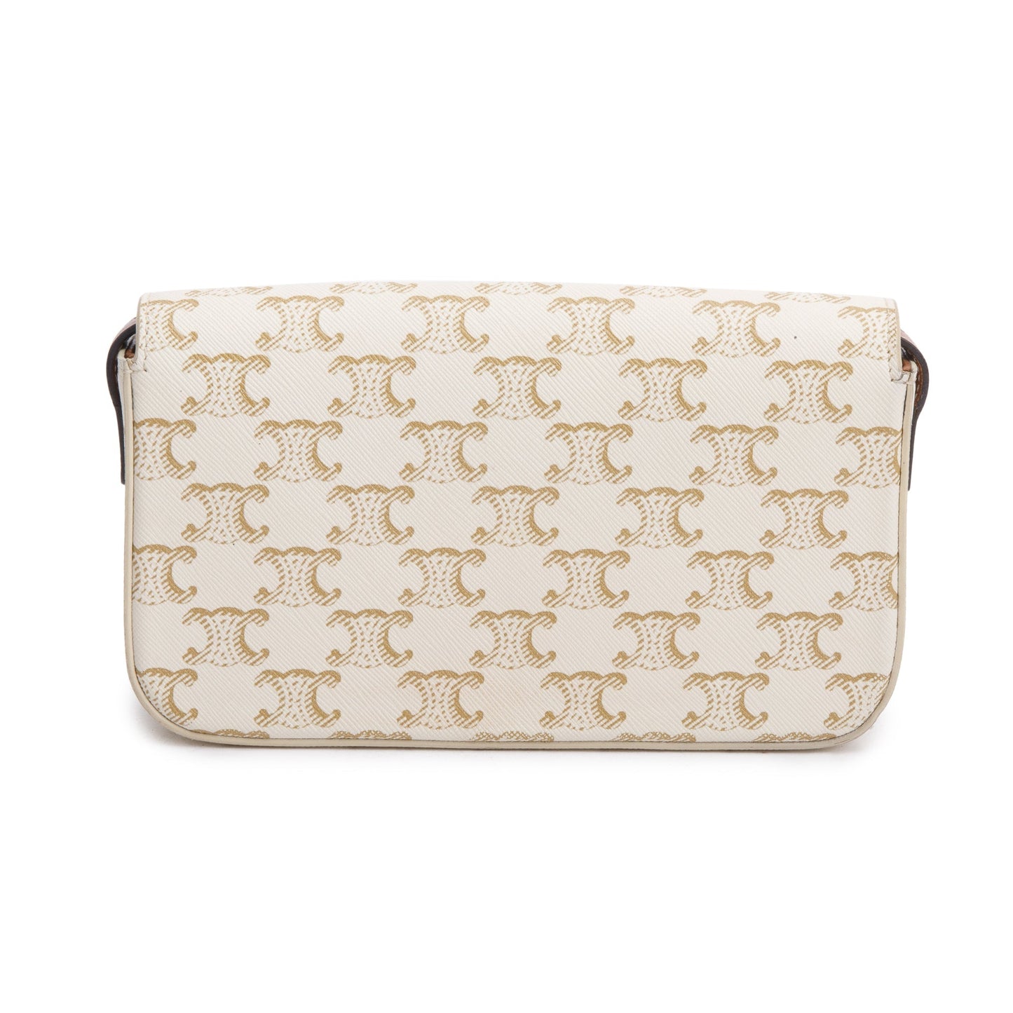 Celine 2021 White Triomphe Canvas and Calfskin Leather Claude Shoulder Bag