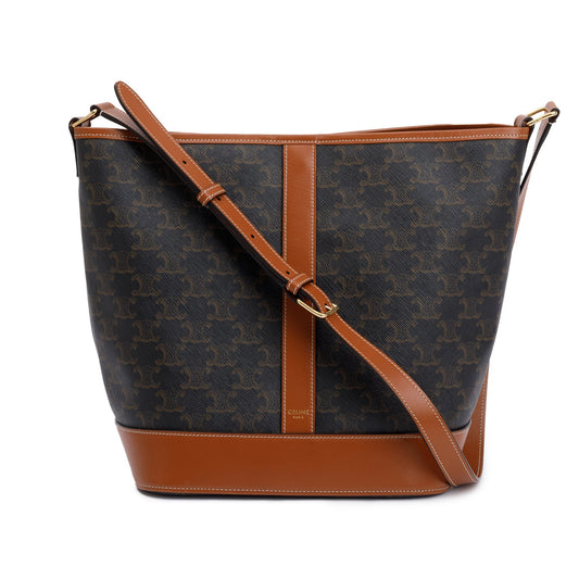 Celine 2022 Brown Triomphe Canvas Medium Bucket Bag