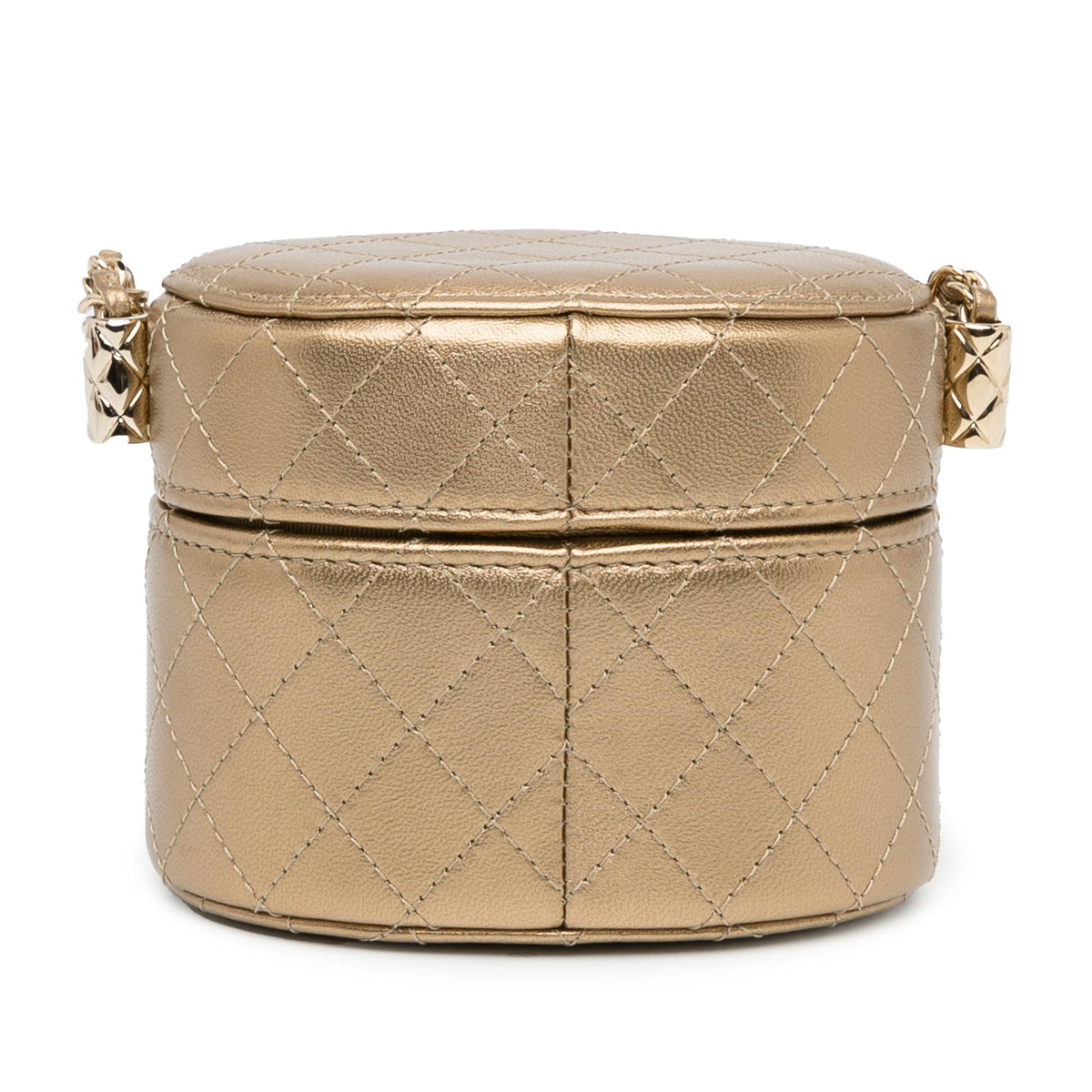 Chanel CC Metallic Lambskin Round Vanity Case (SHG-PNccdr) Handbag
